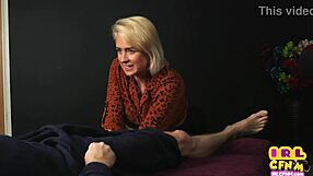 in a cfnm scene, tattooed milf sucks and wanks amateur dick