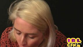 in a cfnm scene, tattooed milf sucks and wanks amateur dick