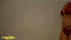 Milf Wife Models Amazing Red Lingerie Revealing Big Tits