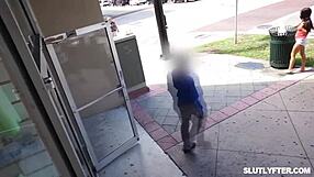 Ebony thief Amari Anne feels her tight pussy punished hard by big cock in garage