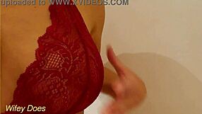 Milf Wife Models Amazing Red Lingerie Revealing Big Tits