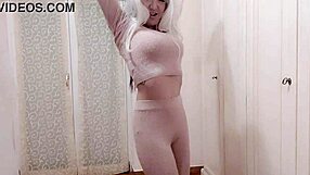 Blonde in cosplay performs striptease