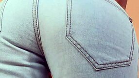 Horny blonde college hottie in tight jeans bends over for doggystyle assfucking