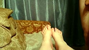 Curvy amateur milf gives footjob with her feet