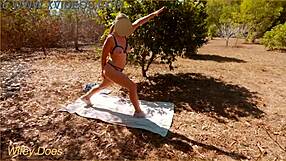 sexy milf strips for nude yoga in public park