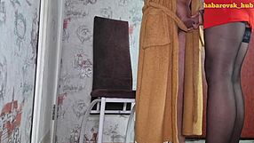 hey, that sexy wife is fucking the neighbor in a hidden cam setup, wearing dress and stockings