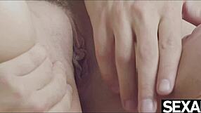 Sexy brunette babe rides in doggy style