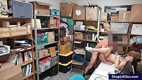 Petite brunette shoplifter gets caught with big cock