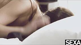 Sexy brunette babe rides in doggy style