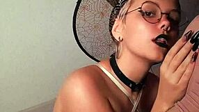 young goth witch with tattoos in lingerie swallows black cock cumshot