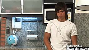 Futbol gay jerks off latin cock while watching anal fucking.