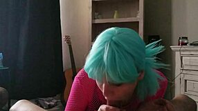 Girlfriend Sucks Cock on Knees in Homemade Mirror Scene