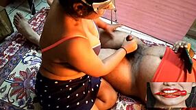 Big tits Latina girlfriend masturbates the man in bedroom