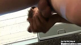 Futbol gay jerks off latin cock while watching anal fucking.