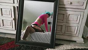 Girlfriend Sucks Cock on Knees in Homemade Mirror Scene