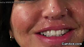 hot bombshell gets cumshot covering her face