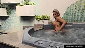 Pornstar Shemale Pamela Lenvisk gets paralyzed by masturbation while soaking in a Jacuzzi