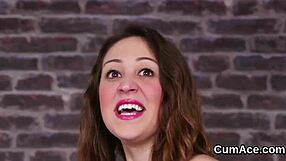 Frisky Peach Gets Massive Jizz Load on Her Face Swallowing Every Drop of Spunk