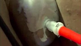 pussy pump causes squirting orgasm with labia spread wide at party