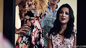 stepaunt tricks blonde teen into threesome virginity loss