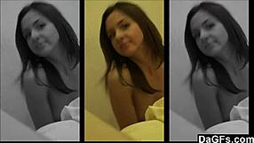 Watch this petite brunette have fun alone with her camera