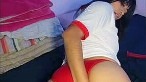 Japanese woman in bloomers masturbating alone