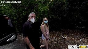 blonde girl rides interracial cock after blowjob creampie