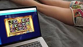 nerd messing with computer while eating sister