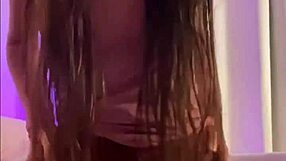 Brunette teen strips after washing her hair!