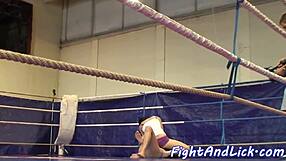 European babes intensely lick and finger each other while wrestling in underwear.