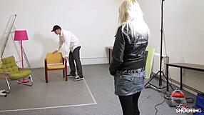 Busty chubby blonde smiles as fake agent fucks her hard