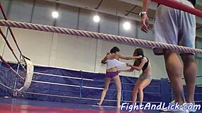 European babes intensely lick and finger each other while wrestling in underwear.