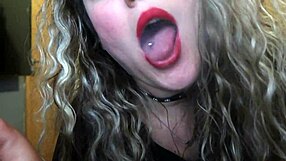 Curvy teen with red lips smokes cigarette up close for you