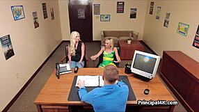 Two Blonde Milfs Get Nailed by Principal in Hardcore Office Threesome Reality