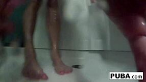 nikita von james is in the shower, touching her big tits and pussy casually