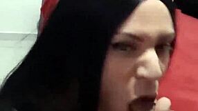 Latina Crossdresser Nicolecdzinha Sucks Deep on Neighbor’s Cock in Homemade Clip