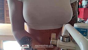 Brazilian Hot Housewife Washes Dishes Naked with Big Tits Showing