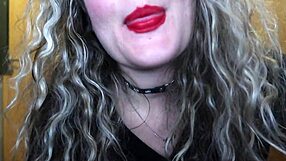 Curvy teen with red lips smokes cigarette up close for you