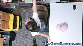 in the shop, a teen shoplifter gets caught and rides the rod hard.