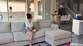 joslyn james pays with bent over blowjob and cumshot on big tits