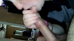 Suggestive blowjob from the blonde temptress.