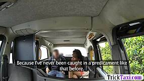 ebony girl with glasses rides in taxi with driver