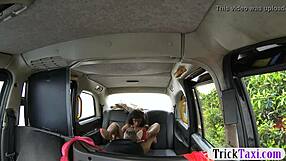 ebony girl with glasses rides in taxi with driver