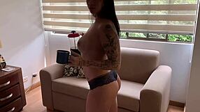 Passionate doggystyle cum on big tits