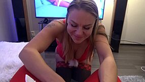 Cringed addicted horny slut wife swallows sperm and gets a facial from Santa
