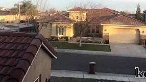Public exhibitionist performs on parents balcony