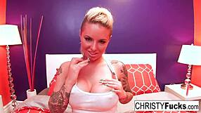 Sexy curvy tattooed starlet christy mack uses a toy on her tight pussy
