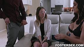 Lonely foster stepdaughter offers her body to Macy Meadows and Alexis Zara