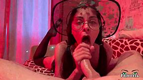 cute horny halloween witch gets deepthroat and anal creampie