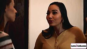 busty latina squirts on hairy redhead's face during lesbian fingering